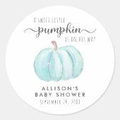 Sticker Rond Bleu Citrouille Aquarelle bébé garçon douche (Devant)