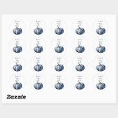 Sticker Rond Bleu Citrouille Aquarelle Boho Baby Boy Douche (Feuille)