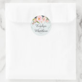Sticker Rond Bleu clair avec Mariage de bouquet rose pâle (Sac)