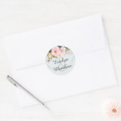 Sticker Rond Bleu clair avec Mariage de bouquet rose pâle (Enveloppe)