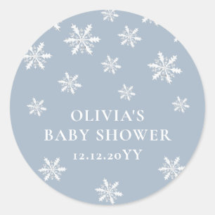 Sticker Rond Bleu clair Boho Hiver Snowflake Baby shower