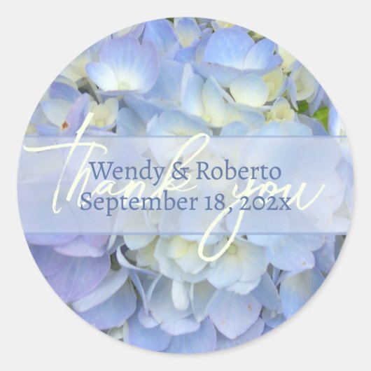 Sticker Rond Bleu clair Hydrangea Mariage Favoriser les Étiquet (Devant)