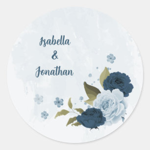 Sticker Rond bleu clair marine fleurs mariage