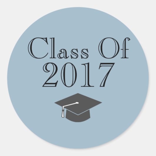 Sticker Rond Bleu "Classe de 2017" avec plafond de graduation (Devant)