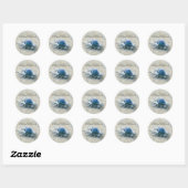 Sticker Rond Bleu Coquillage Côtier Monogramme Script moderne (Feuille)