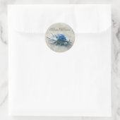 Sticker Rond Bleu Coquillage Côtier Monogramme Script moderne (Sac)