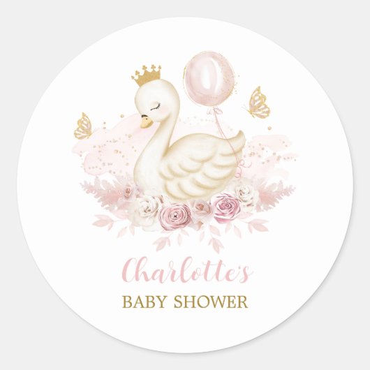 Sticker Rond Bleu cygne en or princesse avec ballon et papillon (Devant)