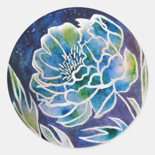 Sticker Rond Bleu Dahlia artisanal Marine Turquoise Floral Aqua