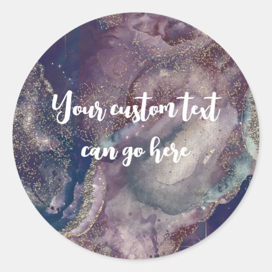 Sticker Rond Bleu de baie aquarelle or céleste mariage (Devant)