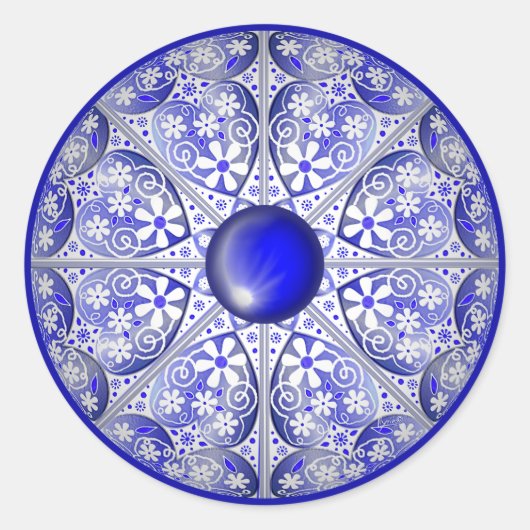 Sticker Rond Bleu de dentelle en céramique de Grèce (Devant)