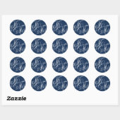 Sticker Rond Bleu de la Marine M. & Mme Elegant Script Mariage (Feuille)
