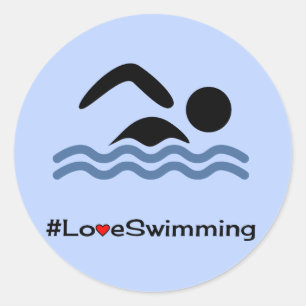 Sticker Rond Bleu de légende de natation d'amour