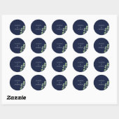 Sticker Rond Bleu de marine avec enveloppe de verdure aquarelle (Feuille)