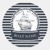 Sticker Rond Bleu de marine personnalisé Moderne Nautique (Devant)