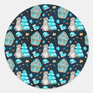 Sticker Rond Bleu de Noël mignon Gnomes scandinaves