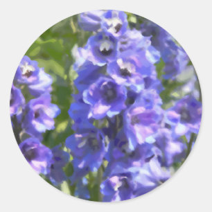 Sticker Rond Bleu Delphinium peinture à fleur numérique