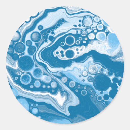 Sticker Rond Bleu Digital Fluid Art Marbre Pour Peinture Cellul (Devant)