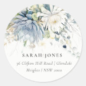 Sticker Rond Bleu doux Vert Succulent Floral Adresse botanique (Devant)