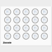 Sticker Rond Bleu Dusty et Parties scintillant argent Anniversa (Feuille)