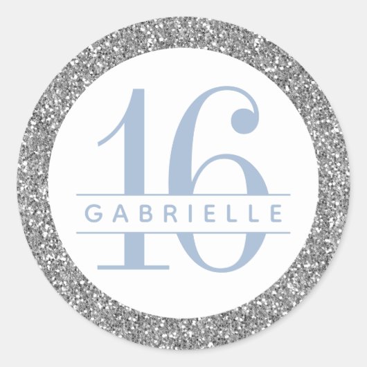 Sticker Rond Bleu Dusty et Parties scintillant argent Anniversa (Devant)