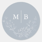 Sticker Rond Bleu Dusty minimum Mariage monogramme (Devant)