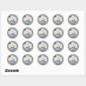 Sticker Rond Bleu Dusty Peint Mason Jar et Fleurs blanches (Feuille)