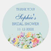 Sticker Rond Bleu Dusty Rose Fête des mariées Merci (Devant)