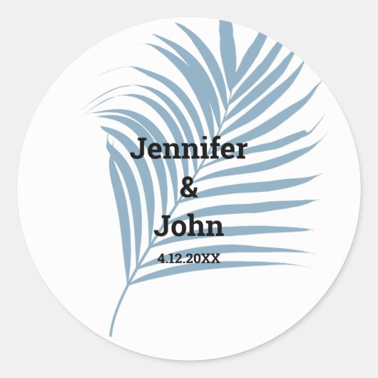 Sticker Rond Bleu Dusty Tropical Palm Tree feuille mignonne Mar (Devant)