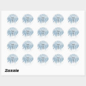 Sticker Rond Bleu Dusty Tropical Palm Tree feuille mignonne Mar (Feuille)