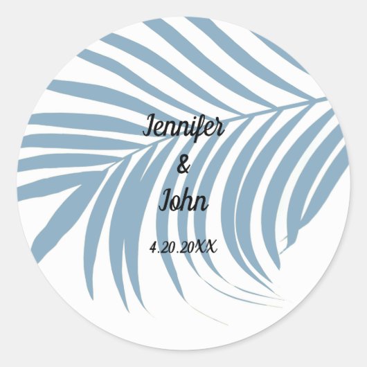 Sticker Rond Bleu Dusty Tropical Palm Tree feuille mignonne Mar (Devant)