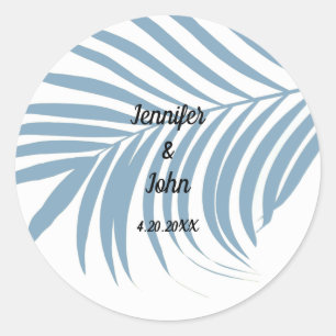 Sticker Rond Bleu Dusty Tropical Palm Tree feuille mignonne Mar