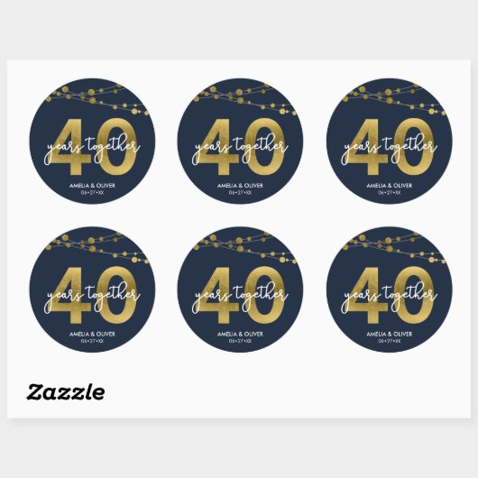 Sticker Rond Bleu Élégant cordes de lumière 40e anniversaire (Feuille)