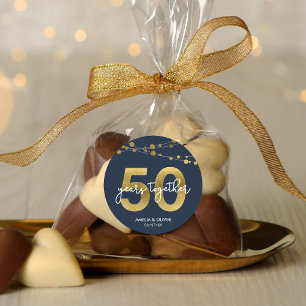 Sticker Rond Bleu Élégant Lumières 50e anniversaire de Mariage