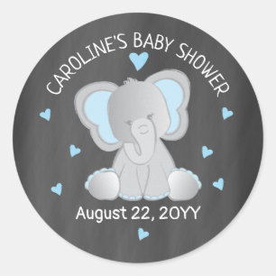 Sticker Rond Bleu éléphant sur l'autocollant Baby shower de tab