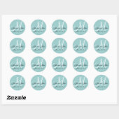 Sticker Rond Bleu Enregistrer la date Mariage Monogramme Étique (Feuille)