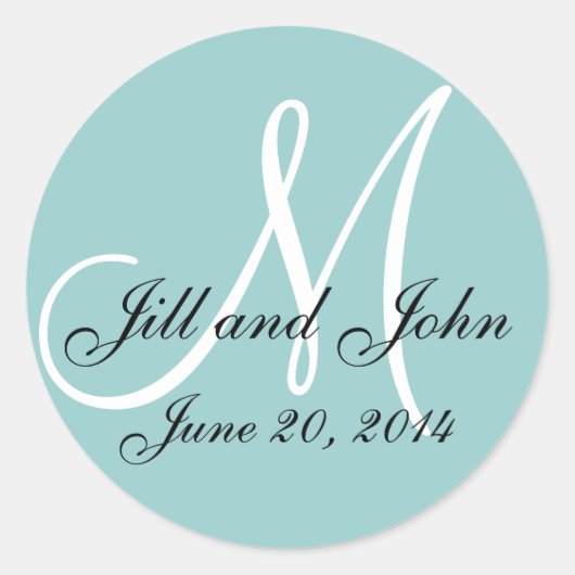 Sticker Rond Bleu Enregistrer la date Mariage Monogramme Étique (Devant)