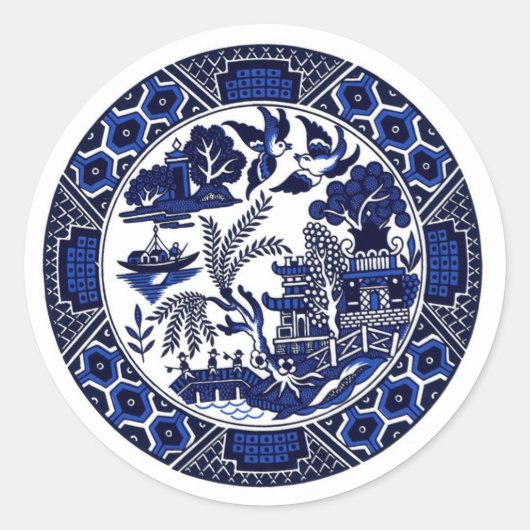 Sticker Rond Bleu et blanc Chine bleu Willow Design (Devant)