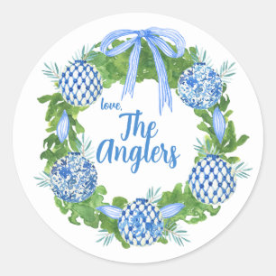 Sticker Rond Bleu et blanc Chinoiserie Wreath Grandmillenium
