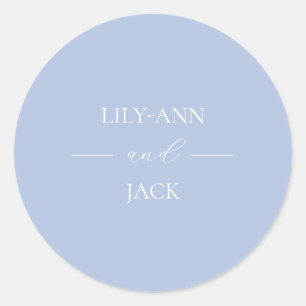 Sticker Rond Bleu et blanc élégant Monogramme Script Mariage