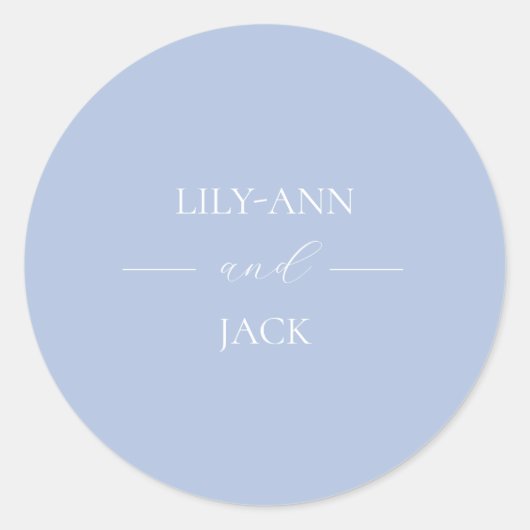 Sticker Rond Bleu et blanc élégant Monogramme Script Mariage (Devant)