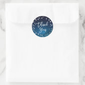 Sticker Rond Bleu Et Blanc Etoiles Papillon Mariage Merci (Sac)