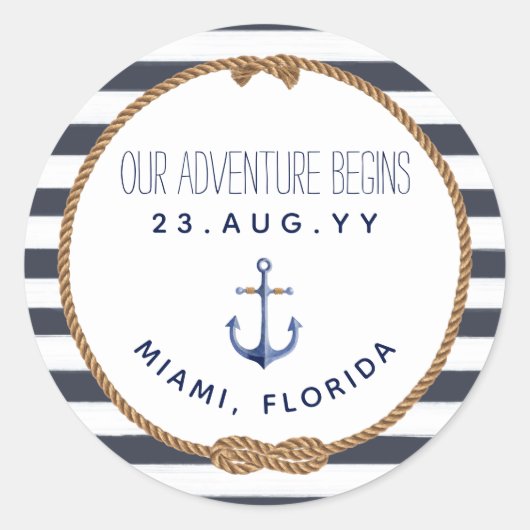 Sticker Rond Bleu et blanc Mariage à rayures bleu marine (Devant)