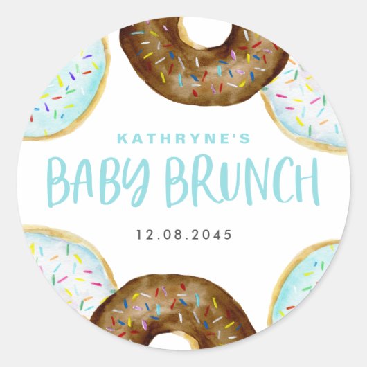 Sticker Rond Bleu et chocolat Saupoudrer les beignets Bébé Brun (Devant)
