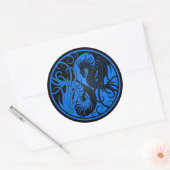 Sticker Rond Bleu et noir Yin Yang Dragons (Enveloppe)