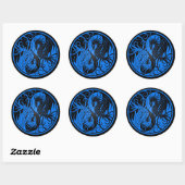 Sticker Rond Bleu et noir Yin Yang Dragons (Feuille)