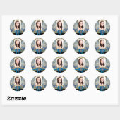 Sticker Rond Bleu et or damassé (Feuille)