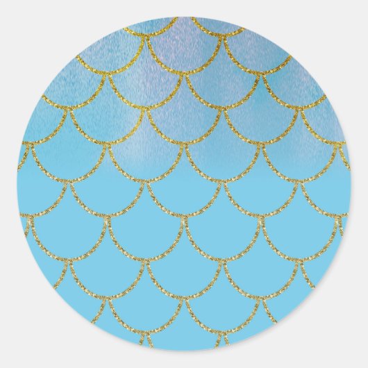 Sticker Rond Bleu et or Iridescente Shimmer Mermaid Party (Devant)
