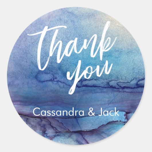 Sticker Rond Bleu et violet Liquide Art Abstrait Main Décontrac (Devant)