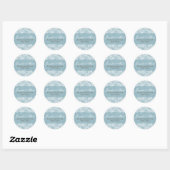Sticker Rond Bleu Faux Lin Burlap & Blanc Dentelle Florale (Feuille)