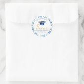 Sticker Rond Bleu feuille et casquette collant de graduation (Sac)